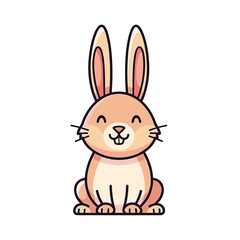Obraz premium A cheerful cartoon rabbit sits upright, smiling with a happy expression.