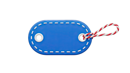 3D Blue tag with red and white string on transparent background