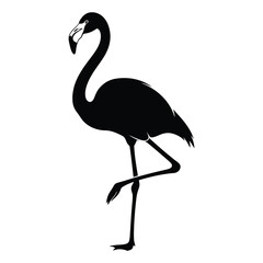 Obraz premium Black flamingo silhouette vector illustration on white background