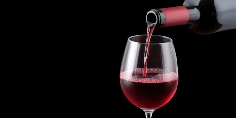 wine bottle pouring red wine into a glass on a black background.