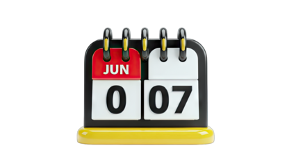 3D Flip Calendar Showing June 7th on transparent background