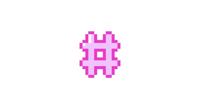 8-bit pixel art hot pink hashtag icon. looped animation 4k 30fps