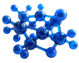 Blue 3D molecular model featuring atoms represented png