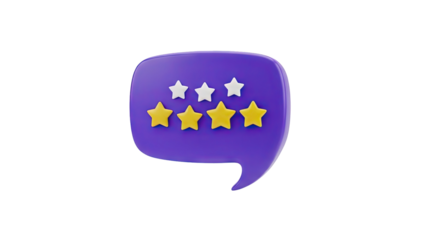 3D Star rating in a speech bubble on transparent background
