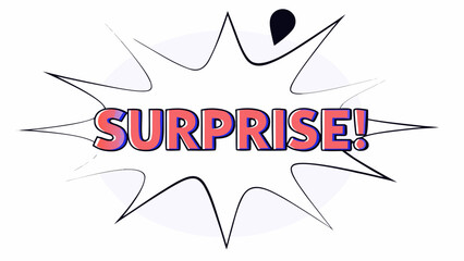 Surprise comic book style pop art illustration with bold red text on white background