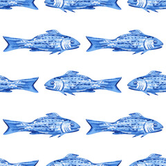 Obraz premium Sea fish seamless watercolor pattern on white background