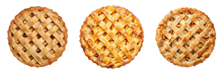Top View of Freshly Baked Lattice Top Apple Pies Isolated on Transparent Background