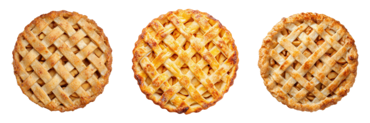 Top View of Freshly Baked Lattice Top Apple Pies Isolated on Transparent Background