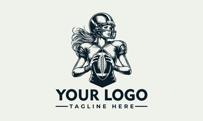 Vector logo design featuring a rugby player holding a ball with a placeholder tagline on a light gray background.