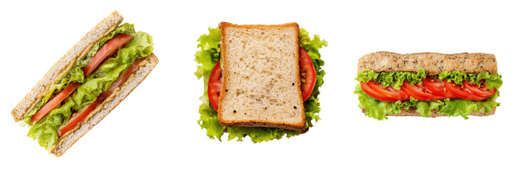 Fresh and Colorful Sandwich Collection with Vegetables and Bread Isolated on Transparent Background