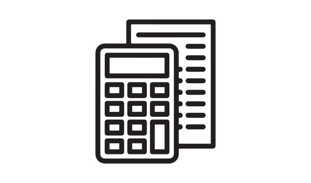 Clean line art icon of a calculator and a document, ideal for financial planning, accounting, or data analysis concepts
