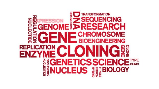 Gene Cloning animated word cloud-text design animation tag kinetic typography seamless loop.
