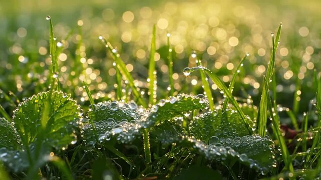 Spiderweb Dew Jewels dew sparkle spring Focus on a delicate spiderweb intricately woven and adorned with numerous small dewdrops,
