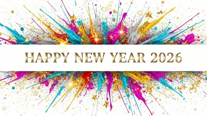 Happy new year 2026 celebration with colorful splashes