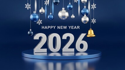 Happy new year 2026 celebration with ornaments and bells