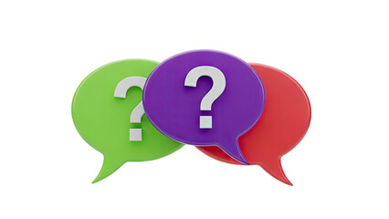 3D Three Speech Bubbles with Question Marks on transparent background