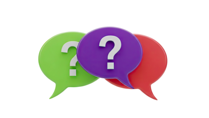 3D Three Speech Bubbles with Question Marks on transparent background