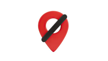 3D Location Pin with a Prohibition Sign on transparent background