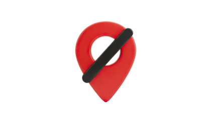 3D Location Pin with a Prohibition Sign on transparent background