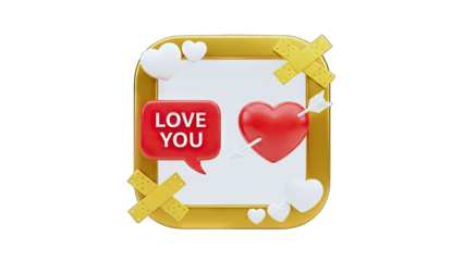 3D Love You Heart Icon with Arrow and Bandages on transparent background