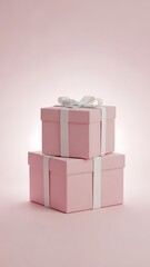 Obraz premium Two pink gift boxes with white ribbons on pink background