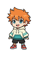 Chibi anime boy with spiky orange hair