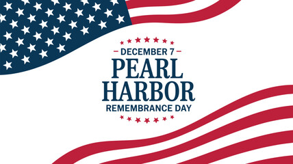 Pearl Harbor Remembrance Day banner with patriotic American flag, professional commemorative visual ranked for historical events, national observance promotions, and respectful patriotic storytelling.