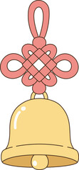 Kawaii Golden Bell with Chinese Mystic Knot for Lunar New Year Decoration Illustration