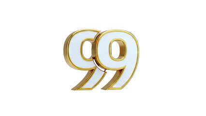 3D Gold and white number 99 with golden border on transparent background