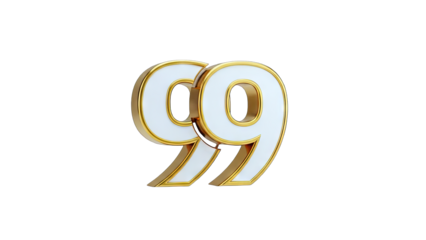 3D Gold and white number 99 with golden border on transparent background