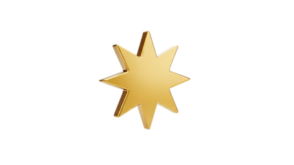 3D Golden Eight Pointed Star on transparent background