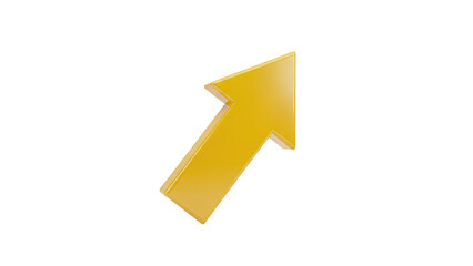 3D Yellow arrow pointing up and right on transparent background