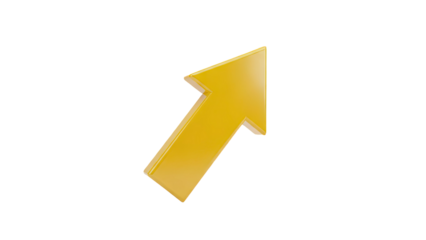 3D Yellow arrow pointing up and right on transparent background