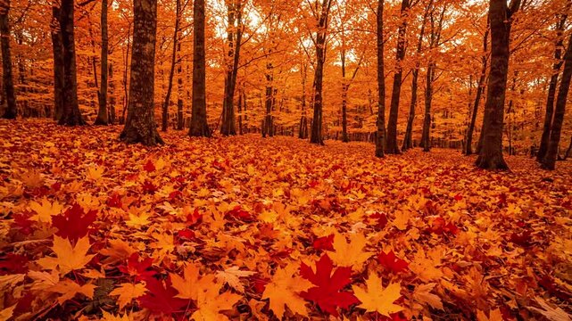 Drifting Maple Leaf maple leaves autumn Slow motion, medium shot of a single, perfectly colored maple leaf gently falling through
