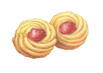 ラズベリージャムクッキー　水彩色鉛筆イラスト