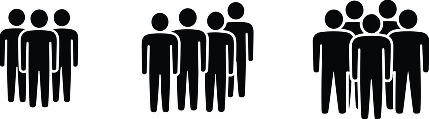 Groups of Stick Figure People Icons in Increasing Numbers crowd