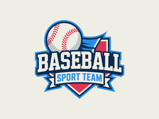 Baseball Sport Team Logo Design with Ball and Shield Emblem.