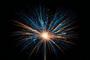 Fototapeta premium Cool blue firework spark spray with clean dark backdrop