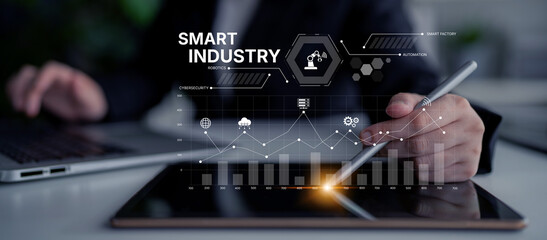 Smart industry dashboard combining automation, robotics, cloud integration, cybersecurity, and data analytics to support intelligent factory systems and real-time monitoring Latch