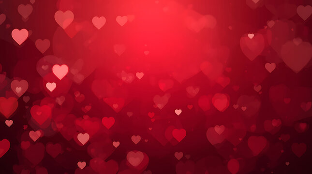 Romantic red background with floating bokeh hearts and subtle light flares, perfect for love themes