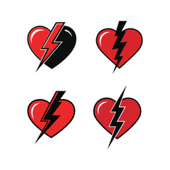 strong heart vector icon with lightning bolt on white background