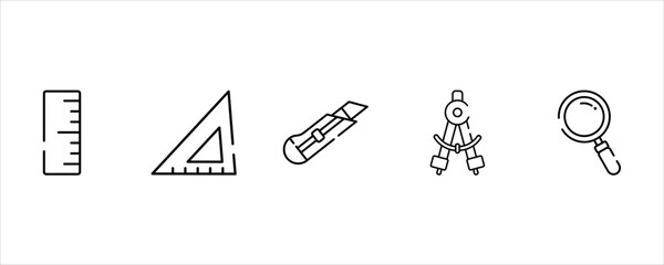 Minimal Line Art Geometry Tools Icons for Education Projects