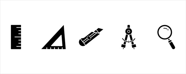 Bold Black Geometry and Measurement Icons for Educational Design