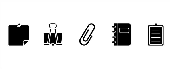 Solid Style Workspace and Stationery Icon Set
