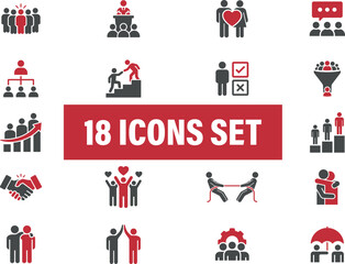 Teamwork Icons Set. Including Leadership, communication, teamwork, community and partnership. 
Solid vector icons set