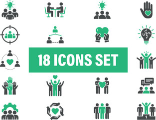 Community Icons Set. Including Collaboration, Support, Teamwork, business, social media, discussion, 
connection and more. Solid vector icons set