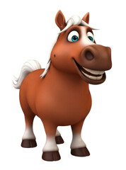 Obraz premium 3d cartoon brown horse with white mane and tail transparent background cutout png