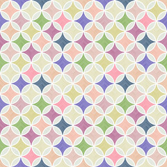 Seamless colorful geometric pattern. Multicolored shapes on a cream background.