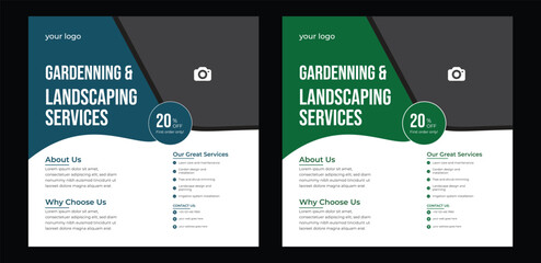 Lawn and gardening services social media post design, Landscaping service social media post, garden, agro farm, agriculture, farming web banner or ads Lawn and gardening social media post design with 