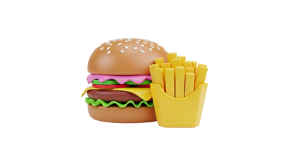 3D Stylized 3D Burger and Fries on transparent background